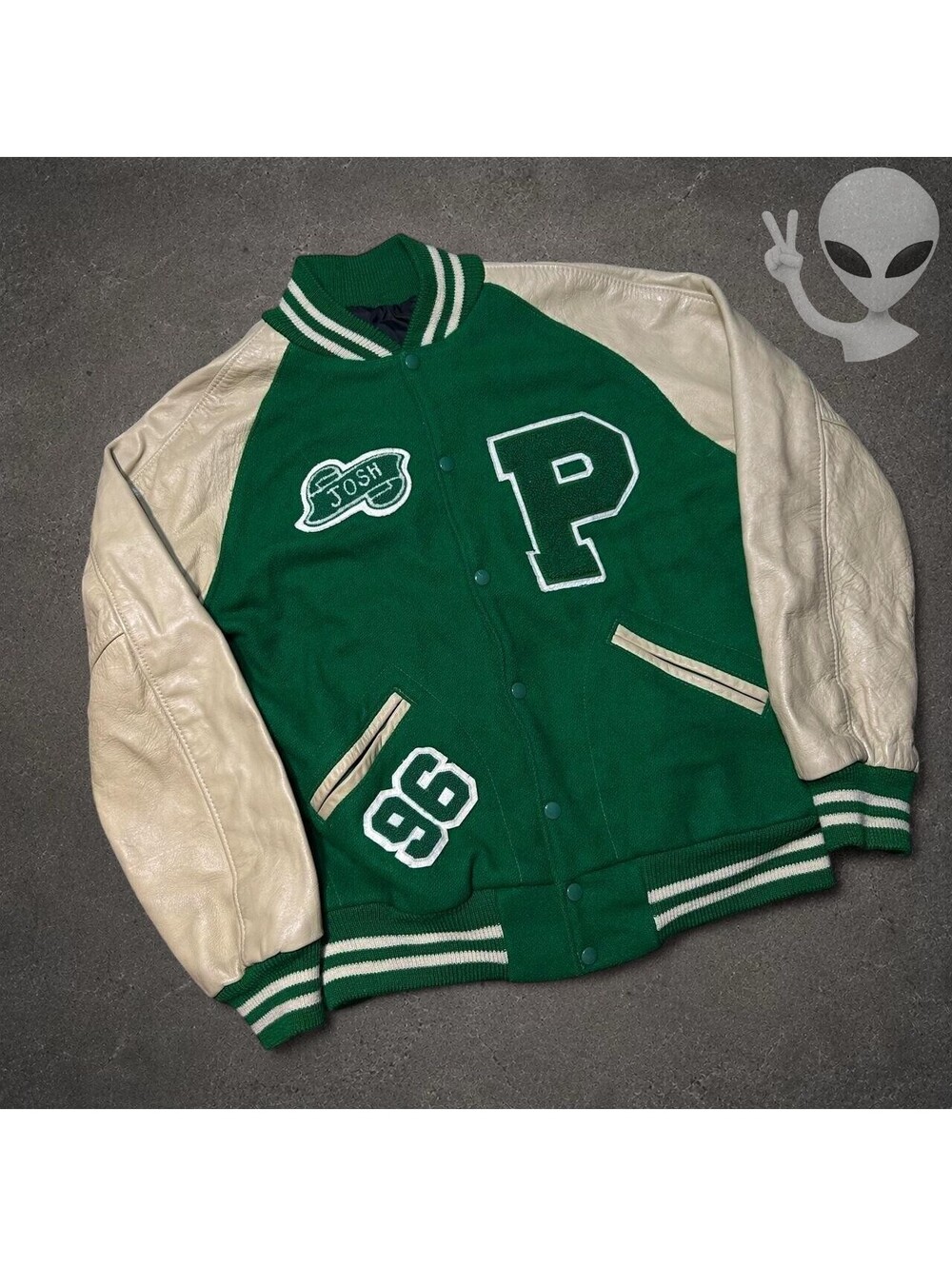 Vintage Peninsula Green Varsity Letterman Jacket Mens US 44 Leather Wool Large